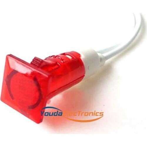 10pcs 220V Square Red Neon Panel Indicator Light Lamp 10mm with cable HIFI DIY