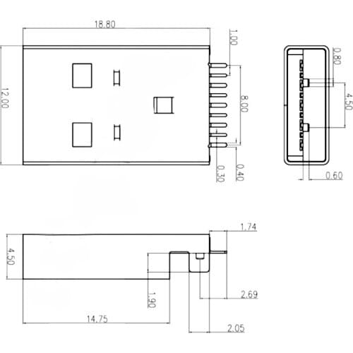 10 PCS USB 3.0 A Type Male Plug High-Speed Data Transmission Jack Charging Socket Soldering Connector High Quality Practical