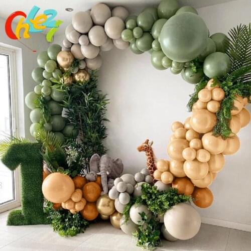 139pcs Sage Green Coffee Balloon Garland Arch Kit Gray Chrome Gold Latex Ballon Baby Shower Birthday Party Decoration Globos