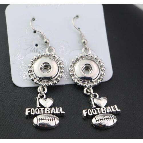 19styles to choose! Diy Snap Jewelry I Love football Snap Metal 12mm Button Charm Earrings For Women Girls Dangle Earrings