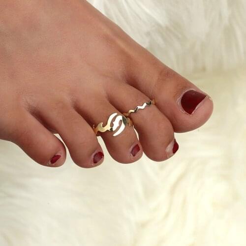 2PCS /SET Creative Design Hip Hop Style Gold Dollar Logo Toe Rings for Women Boho Adjustable Gold Metal Foot Ring Beach Jewelry