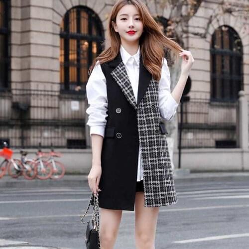 2020 New Spring Women Fashion Office Wear Double Breasted Patchwork Waistcoat Slim Sleeveless Vest Chic Tops Plus Size 5XL A216