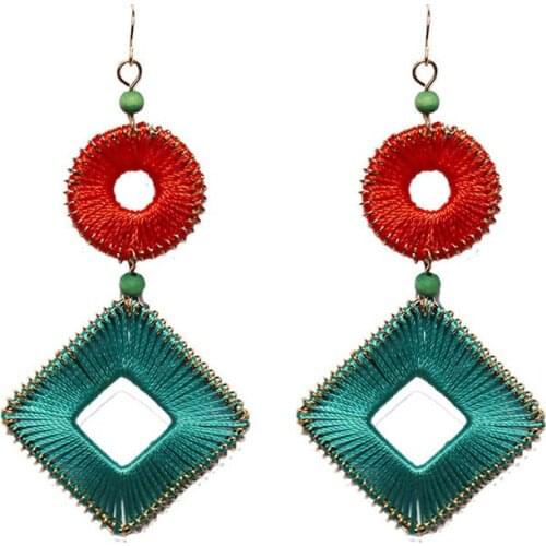 2021 Ins Handmade Braided Thread Irregular Wood Beads Piercing Bohemia Earrings Vintage Women Party Jewelry