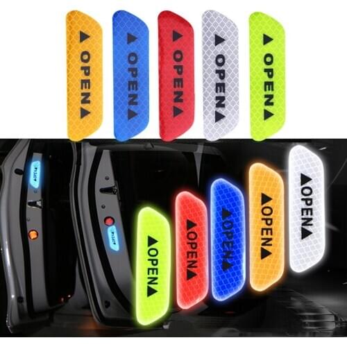 4pcs safety anti-collision Car door OPEN warning reflective stickers For Peugeot 308 408 508 RCZ 208 3008 2008 Car accessories
