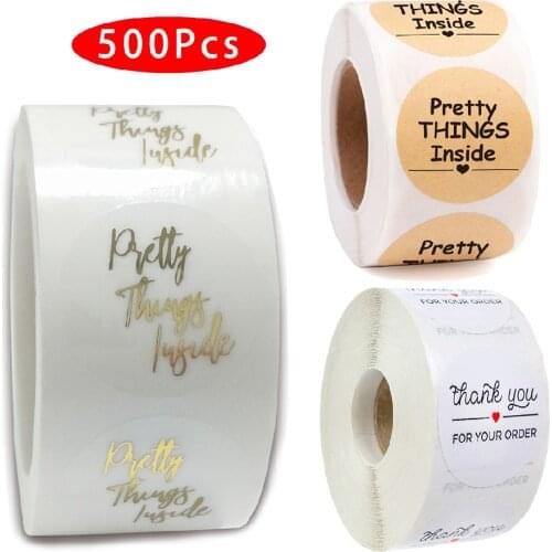 500Pcs/roll Cute Kawaii Thank You Sticker Aesthetic Your Order Pretty Things Inside Scrapbooking Packaging Foil Gold Seal Label