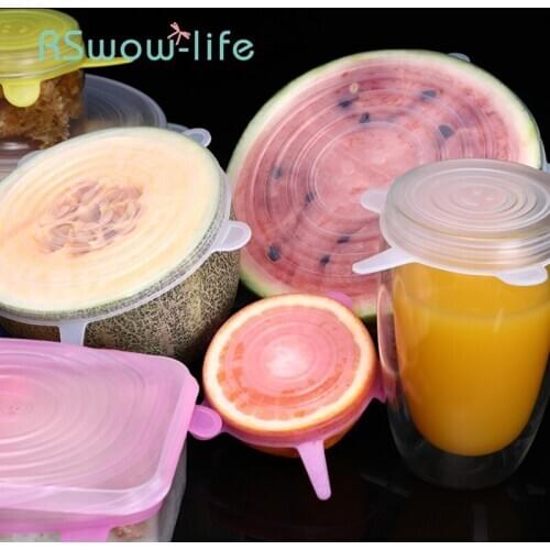6PCS/Set Reusable Silicone Fresh-keeping Cover Multifunctional Stretchable Silicone Food Cover Silicone Stretch Lids