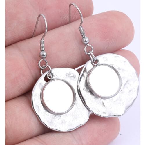 6pcs/Lot Stainless Steel Earring Bezel Blanks 12mm Cabochon Setting Trays Diy Hammered Circle Charms For Jewelry Making