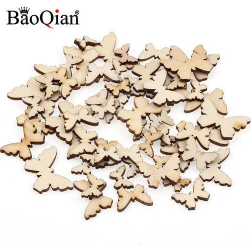 30pcs Natural Wooden Mixed Size Butterflies Cutouts DIY Wood Craft Embellishments Scrapbooking Art Wedding Decoration