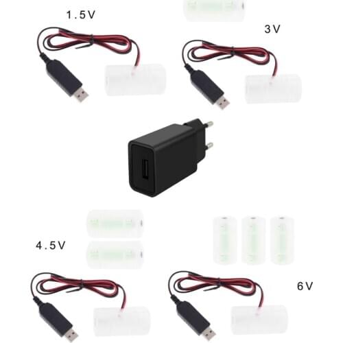 EU Plug USB Battery Power Supply Adapter Replace 1 to 4pcs 1.5V 3V 4.5V 6V C Size AM2 LR14 Battery Eliminator with 2m Cable