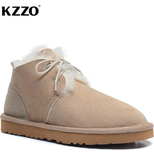 KZZO Australian Classic Sheepskin Leather Snow Boots For Women Natural Wool Fur Lined Ankle Winter Warm Shoes Casual Flat Boots