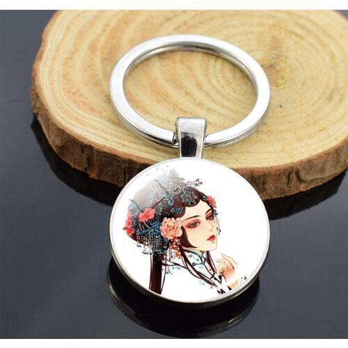 Chinese Culture Elements Peking Opera Enamel Keychains Crystal Lifelike Characters Key Chain Car Bag Charm Key Ring Travel Craft