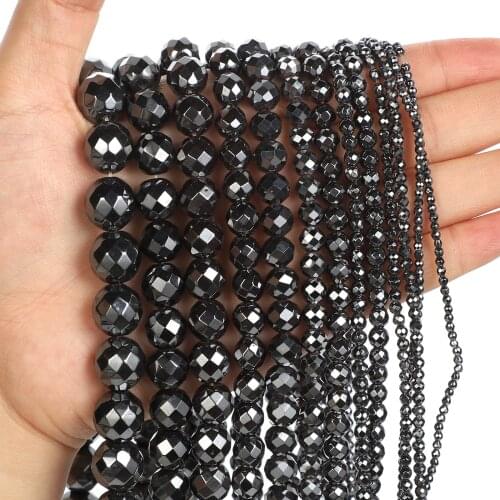 Natural Stone Beads Hard Cut Corner Black Hematite Beads Thick Round Loose Beads For Jewelry Making Needlework Bracelet DIY