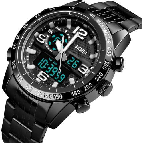 Stainless Steel Mens Digital Watch Top Brand SKMEI Men Watches Pointer and Digital Wristwatch Chronograph Alarm Clock Watch Men