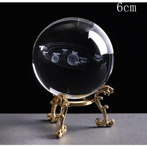Deli 1PCS 6CM 3D Solar System Crystal Ball Planets Glass Ball Laser Engraved Globe Miniature Model Home Gift Ornament 60mm