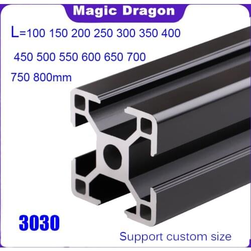 1PC BLACK 3030 European Standard Anodized aluminium profile Extrusion 100mm-1000mm Length Linear Rail for CNC 3D Printer