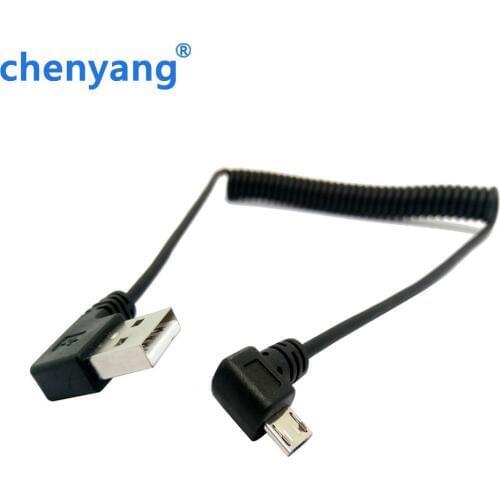 Micro usb male 90 degree left angled to usb male left angled spring Retractable stretch cable sync data charge free shipping 1m