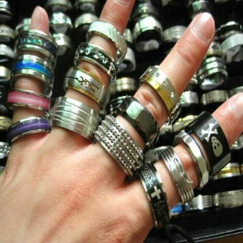 MIXMAX 15pcs Large Sizes Men ring 316L stainless steel finger rings top quality SIZE 12 13 14 15 for big Fat man wholesale