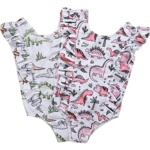 Summer Toddler Baby Kids Girls Ruffles Dinosaur print one piece bathing suit Bathing Beach Swimwear bambina Outfit Beachwear