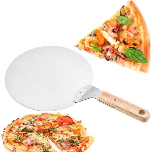 Stainless Steel Pizza Spatula Round Bread Slice Roller Knife Strong Wooden Handle DIY Baking Tool