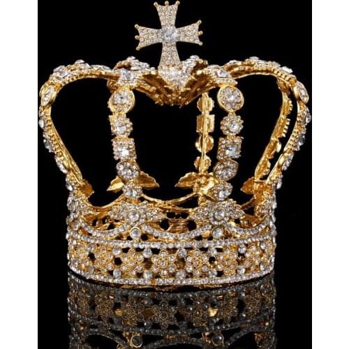 Male Cross Crown baroque Bridal Wedding crown Royal King Tiara Wedding dress birthday party performance accessories Diadem
