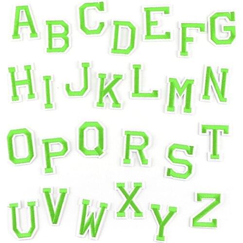 5pc Light Green Embroidery Iron on Name Patch Alphabet Clothes Diy Stickers 26 Letters Sew on Kids Dress Decoration Applique