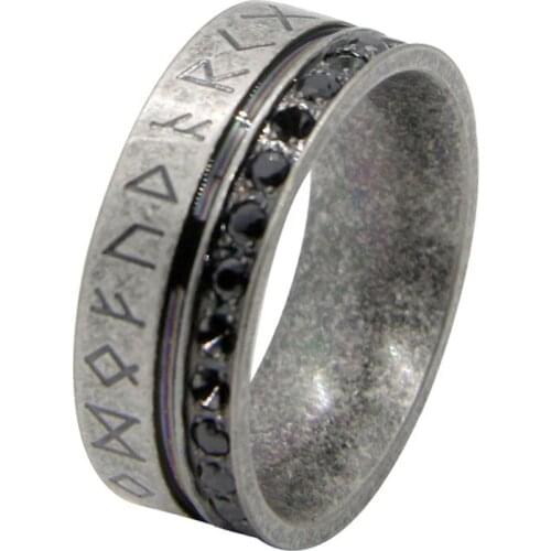 Odin Norse Viking Ring 316L Stainless Steel Punk Biker Black Clean Stone Party Jewellery Size 7-13