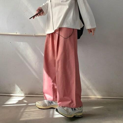 Pure Color Oversized Wide-leg Pants Men Korean Casual Pants Men Fashion Loose Straight-leg Pants Men Streetwear Hip-hop Trousers