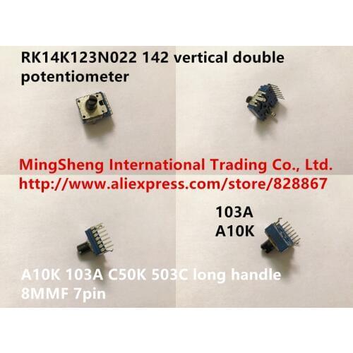 Original new 100% RK14K123N022 142 vertical double potentiometer A10K 103A C50K 503C long handle 8MMF 7pin (SWITCH)