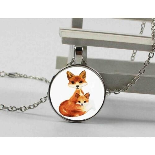 Cute fox glass pendant necklace girl boy party jewelry gift