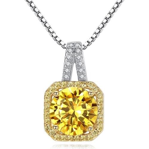 Fashion zircon diamonds gemstones citrine yellow crystal pendant necklaces for women white gold color choker jewelry bijoux gift