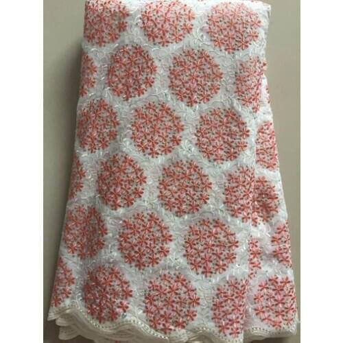 Peach Latest African Cotton Lace Fabric 2020 High Quality Nigerian Pure Cotton Embroidery voile Lace Fabrics 5Yards YLL3313