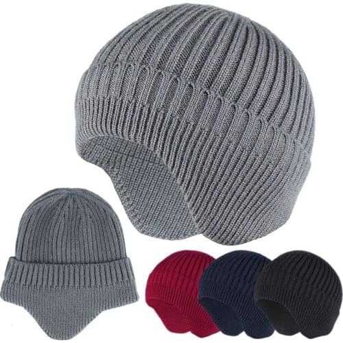 Thickned Women Solid Color Beanie Hat Knitted Hat Ear Protection Hat Mens Outdoor Knitted Hat Womens Elastic Thermal BaotouHat