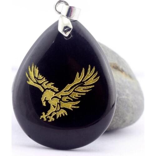 Natural Stone Obsidian Hanging Eagle Pendant Vintage Ornament DIY Necklace Sweater Chain Jewelry Pendant Simple Fashion Pendant
