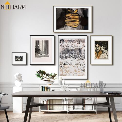 Retro Nostalgic Style Prayer Hands Giclee Print Canvas Painting Black White Abstract Figure Wall Pictures Home Decoration