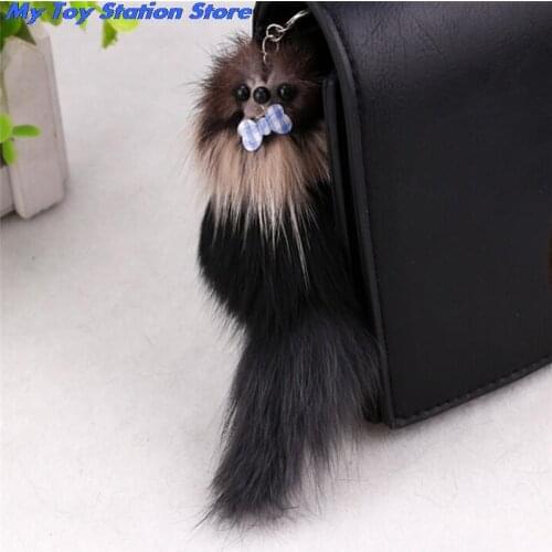 Silver Plated Bag Hanger Car Pendant Simulation fox fur Pompon Toy Keychain Animal Mouse Key Chain Doll 17cm