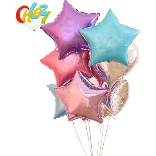 10 Pcs 18 Inch Star Foil Balloons Baby Shower Globos Pure color Helium Balloons Birthday 1st Party Supplies Wedding Decorations