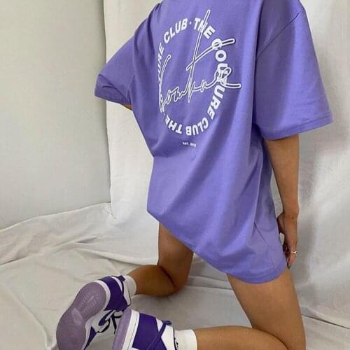 Light Purple Letters T shirt Women Cotton Clothes Casual For Girl School Tops Designer Clothes camiseta feminina