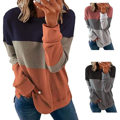 Hoodie women 2021 new fashion stitching color round neck long sleeve casual fleece sweatshirt YDJR9969