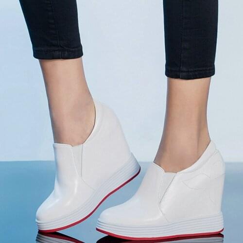 2021 Platform Oxfords Shoes Women Genuine Leather Wedges High Heel Ankle Boots Female Round Toe Fashion Sneakers Casual Shoes