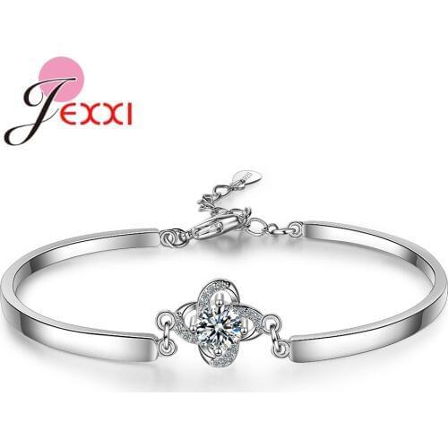 Elegance 925 Silver Flower Charms Bracelets Bangles for OL Women Girls Fashion Shining Austrian Crystal Wedding Accessories