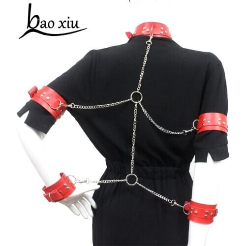 New Goth Red Faux Leather Collar Big PU Necklace Choker Set Sexy Gothic Harness Harajuku Punk Bondage Statement for Women