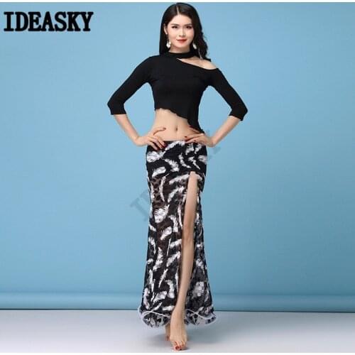 Women Oriental Practice Wear Professional Bellydance Belly Dance Costume Set Top Floral Split Long Skirt suit Outfit clothes
