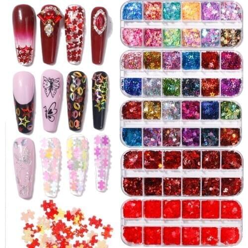 1Box Mixed Color 3D Ultrathin SEQUINS Nail GLITTERS FLAKES 1/2/3mm Sparkly DIY Tips Dazzling Paillette Nail Art DECORATIONS #&ph
