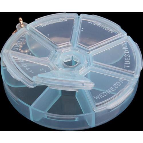 1pc 7 Slot Portable Organizer Pill Case Round Box Health Pill Box Case Medicine Drug Box Random Colors