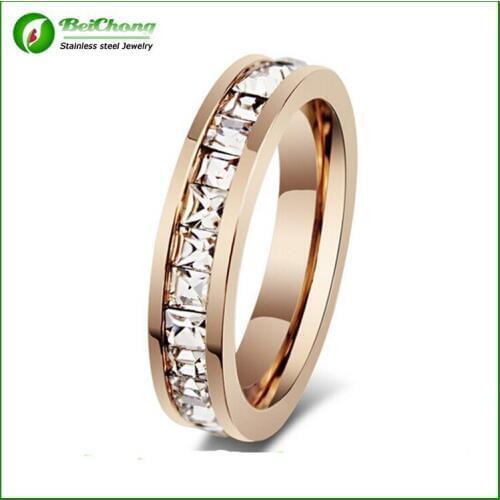10pcs BC Hot Fashion Vintage Stainless Steel Rings for Women Rose Gold Wedding Ring With Crystal Finger Ring BC-0271