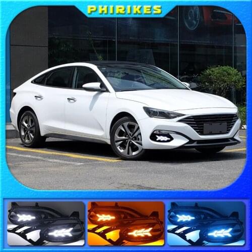 2PCS For Hyundai LAFESTA 2019 DRL LED Daytime Running Light fog lamp Cover DRL with yellow turn signal