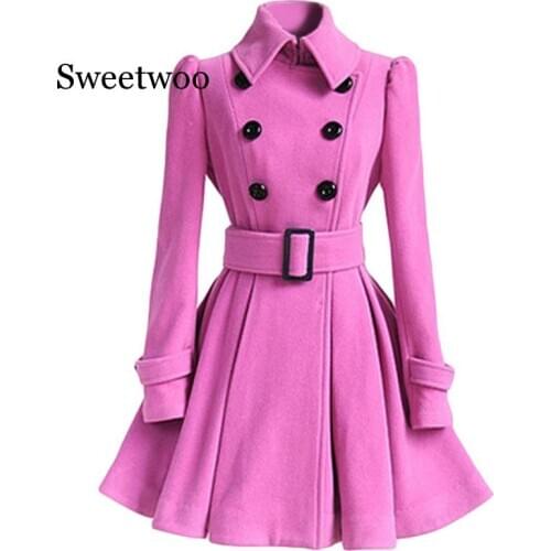 2020 Fashion Autumn Winter Coat Women Slim Vintage Double Breasted Jackets Female Elegant Long Warm Red White Black Blazer