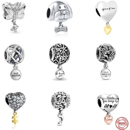 2021 New Hot Selling Original 925 Silver Bracelets Dog Butterfly Mom Love Fit Pandora Charms Beads DIY Jewelry