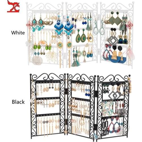 3 Layer Metal Earring Hanger Stand 72 Holes Ear Studs Storage Iron Foldable Jewelry Table Organizer Black White Cabinet