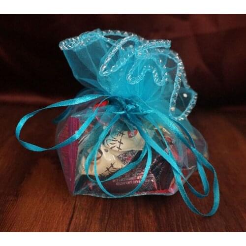 300pcs diameter 35cm sky blue Round Sachet Organza Bag Drawstring jewelry packaging bags for Wedding/gift/food/candy/Christmas